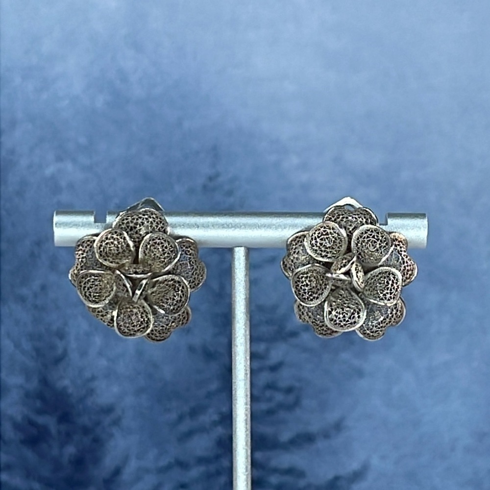 Silver Flower Clip On Earrings